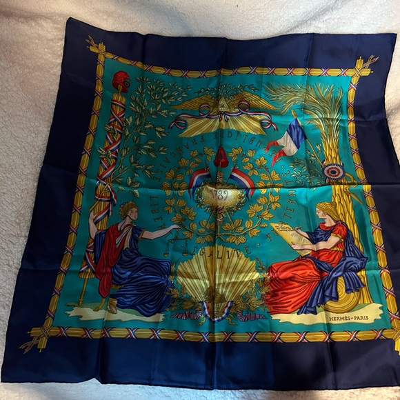 Hermès Silk 90cm Republique Française Motif Blue Scarf - Picture 5 of 5